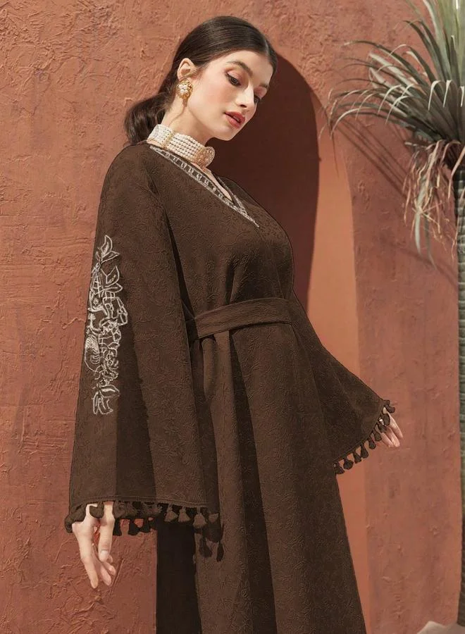 Take Two Coffee Brown Women Jacquard Jalabiya with Tassel Trim for Women | Best Price UAE